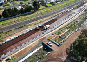 Aerial view of new construction works completed for the South Geelong to Waurn Ponds Duplication Rail Project