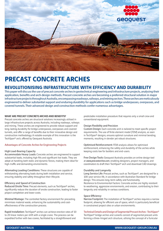 Geoquest Australia engineering and precast concrete brochures cover - precast concrete technical paper