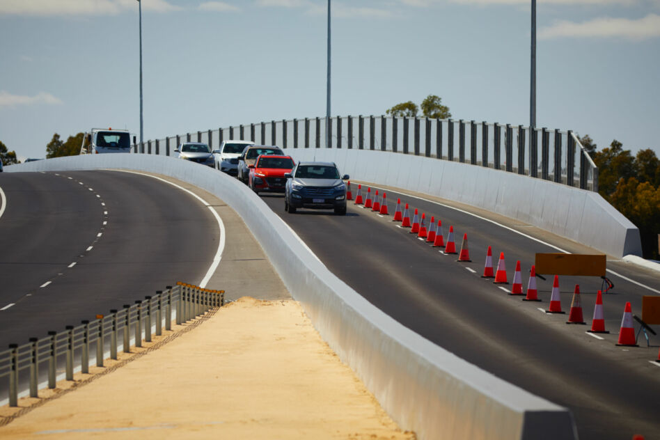 Road barriers in precast concrete on a highway in Joondalup-Wanneroo in Perth Western Australia. A project for Main Roads WA