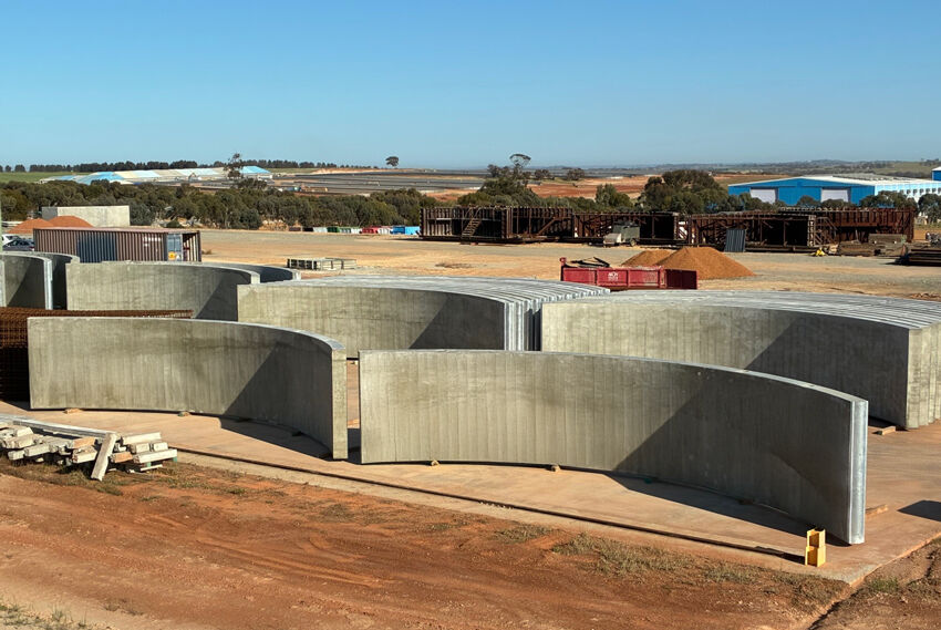 TechSpan precast concrete arches ready for transport to Pilbara mine site.
