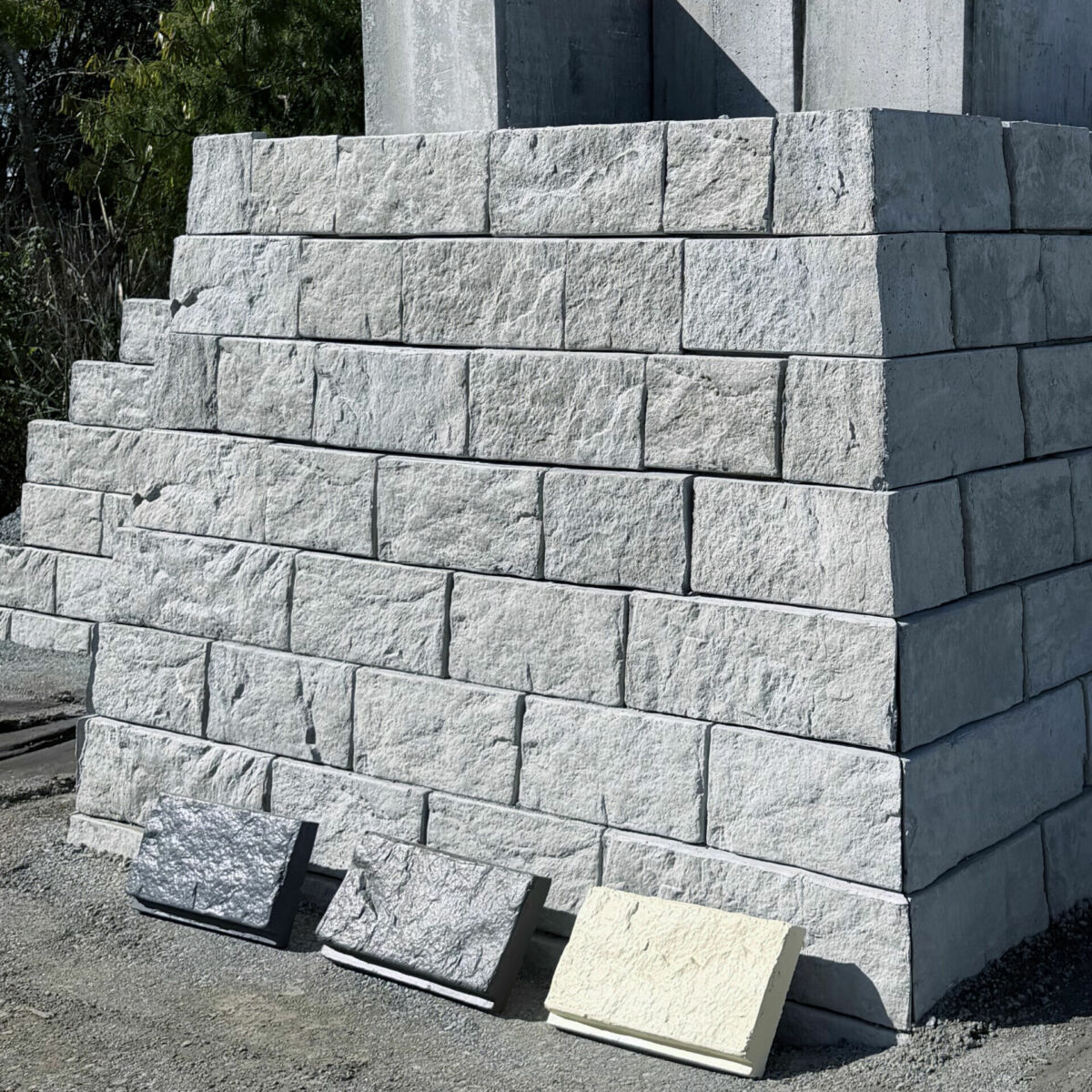 Painted colours TerraStack Modular Retaining Walls TerraStack® Precast Modular Panel Retaining Wall System painted in three different colours